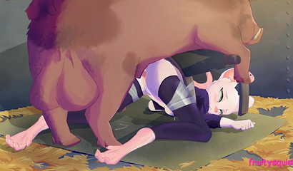 Cute cartoon cat girl takes big cock from behind