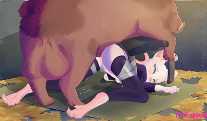 Cute cartoon cat girl takes big cock from behind