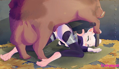 Cute cartoon cat girl takes big cock from behind