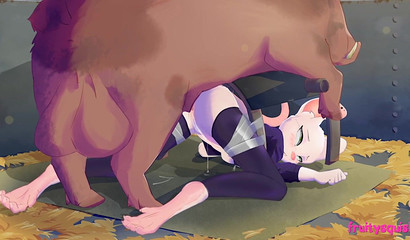 Cute cartoon cat girl takes big cock from behind