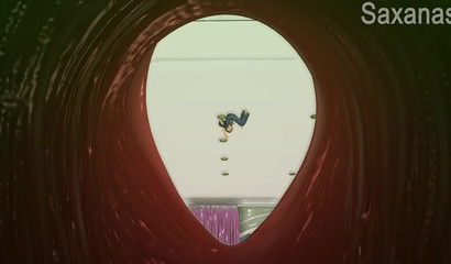 Mavis enjoys a ride down the back hole