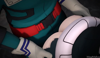 Robots Izuku & Ochako banging in intense anime action