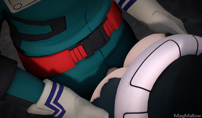 Robots Izuku & Ochako banging in intense anime action