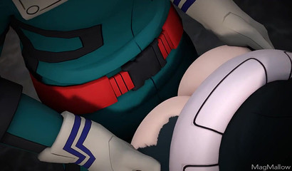 Robots Izuku & Ochako banging in intense anime action