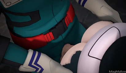 Robots Izuku & Ochako banging in intense anime action