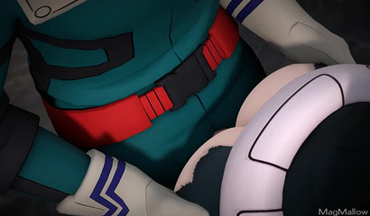 Robots Izuku & Ochako banging in intense anime action