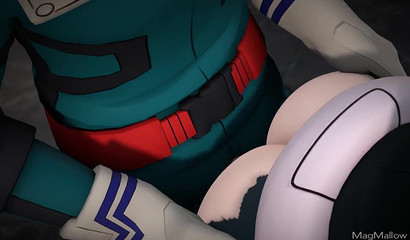 Robots Izuku & Ochako banging in intense anime action