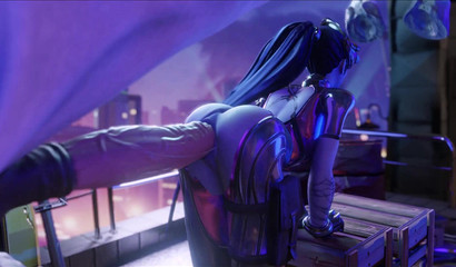 Slender 3D babe Widowmaker gets analized by horse