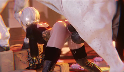 White horse fucks 2B in the pussy