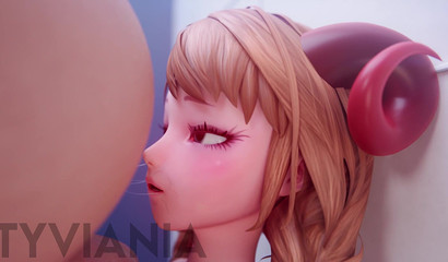 Busty Tyviania gives a titjob, rimjob and blowjob