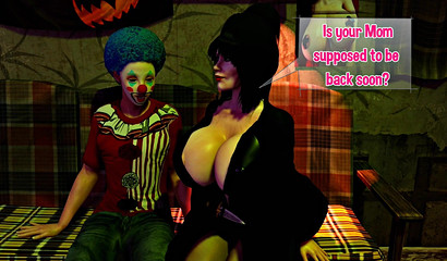 Busty 3D witch milks clown's massive cock