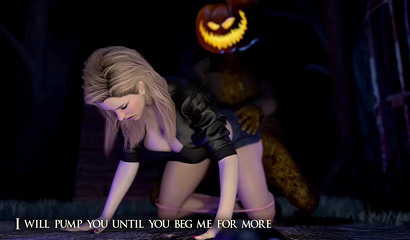 3D blonde slut pleasing Halloween monster