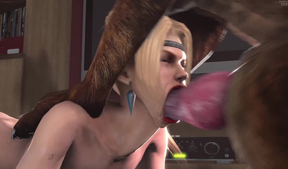 Busty 3D babe Rachel gets her throat fucked by an animal