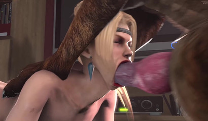 Busty 3D babe Rachel gets her throat fucked by an animal