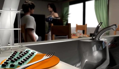 Naughty 3D schoolgirl deepthroating brother's cock under dinner table