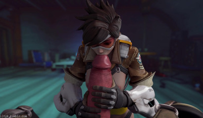 Tracer impales her 3D cunt on gigantic cock