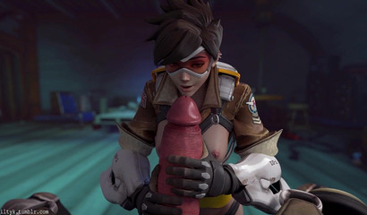 Tracer impales her 3D cunt on gigantic cock