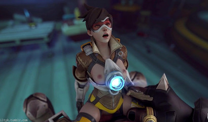 Tracer impales her 3D cunt on gigantic cock