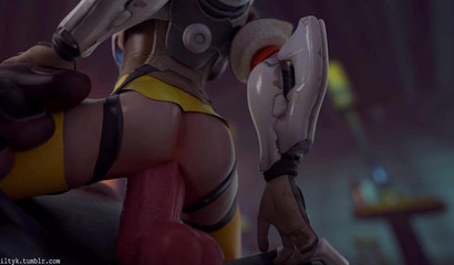 Tracer impales her 3D cunt on gigantic cock