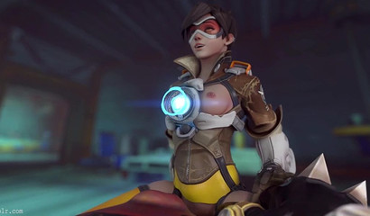 Tracer impales her 3D cunt on gigantic cock