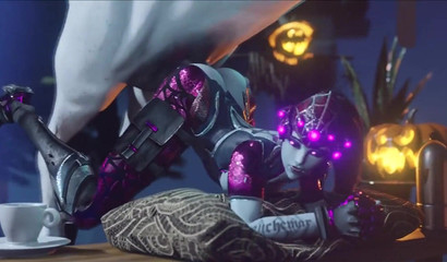 Beautiful white horse screws a Widowmaker doggystyle