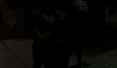 Girlfriends with futanari dicks had anal sex in a public toilet