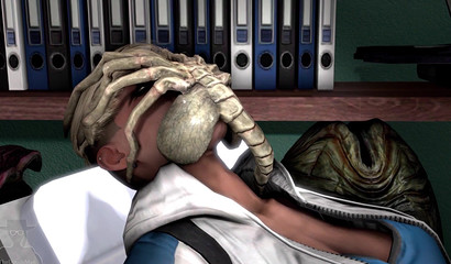 Sevimli 3D civciv, karnı şişene kadar Facehugger'ın spermini alır