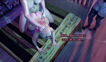 Daughter masturbates while watching futa mom and her best friend have sex