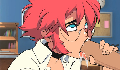 Anime nerdy Maxine blowing a monster cock