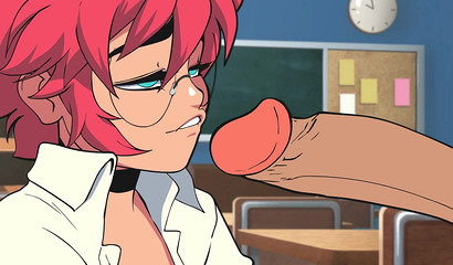 Anime nerdy Maxine blowing a monster cock