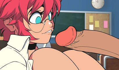 Anime nerdy Maxine blowing a monster cock
