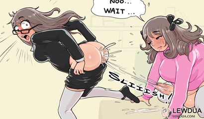 Busty anime teacher takes two rods before class