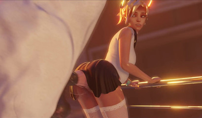 Blonde in a short skirt Mercy gets analized by a horse