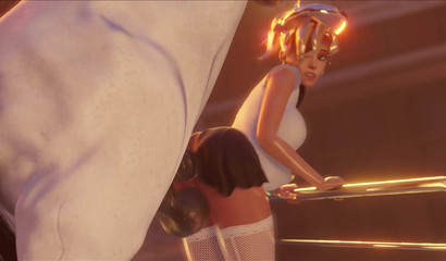 Blonde in a short skirt Mercy gets analized by a horse