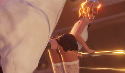 Blonde in a short skirt Mercy gets analized by a horse