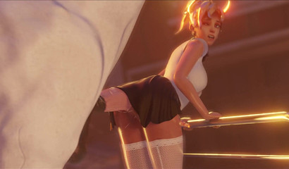 Blonde in a short skirt Mercy gets analized by a horse