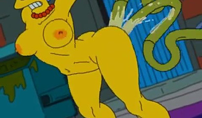Huge tentacles double stuffing Marge Simpson's aching holes