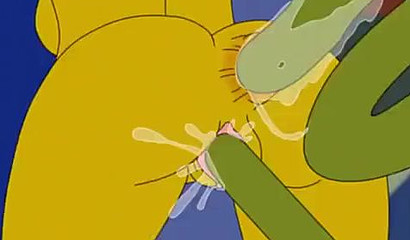 Huge tentacles double stuffing Marge Simpson's aching holes
