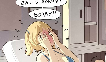 Shy Futanari letting a doctor take care of her cum-packed dong