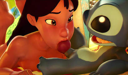 Pretty anime babe sucking a little monster's dick