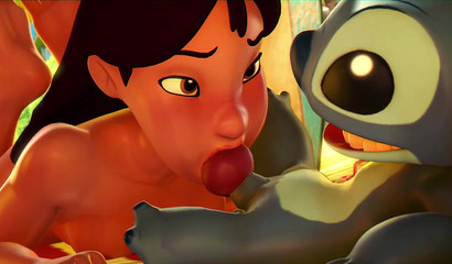 Pretty anime babe sucking a little monster's dick