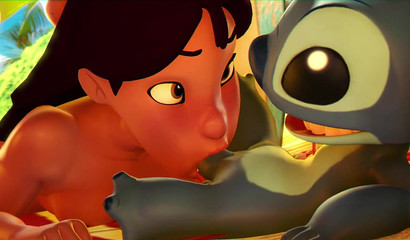 Pretty anime babe sucking a little monster's dick