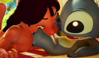 Pretty anime babe sucking a little monster's dick