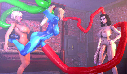 Samus Aran and Elizabeth Comstock growing hard tentacles