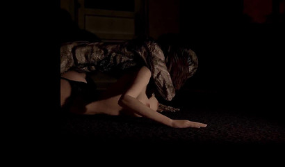 Curvy chick raped by a monster from behind