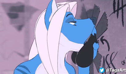 Furry animal blows off a horse through a gloryhole