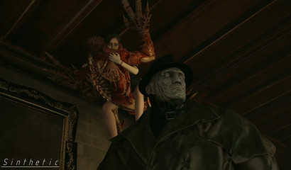 Poor Claire getting screwed by monster Licker on the ceiling