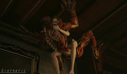 Poor Claire getting screwed by monster Licker on the ceiling