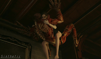 Poor Claire getting screwed by monster Licker on the ceiling