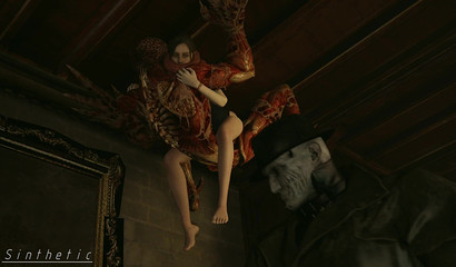 Poor Claire getting screwed by monster Licker on the ceiling